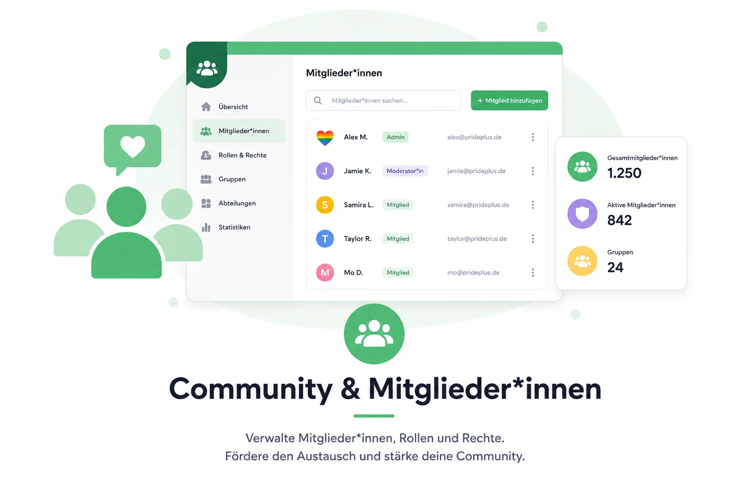 PridePlus Community – Mitglieder*innen, Rollen und Rechte verwalten